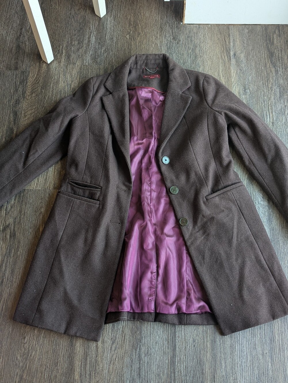 Merona Chocolate Brown Blazer with Plum Satin Lining Size Large
